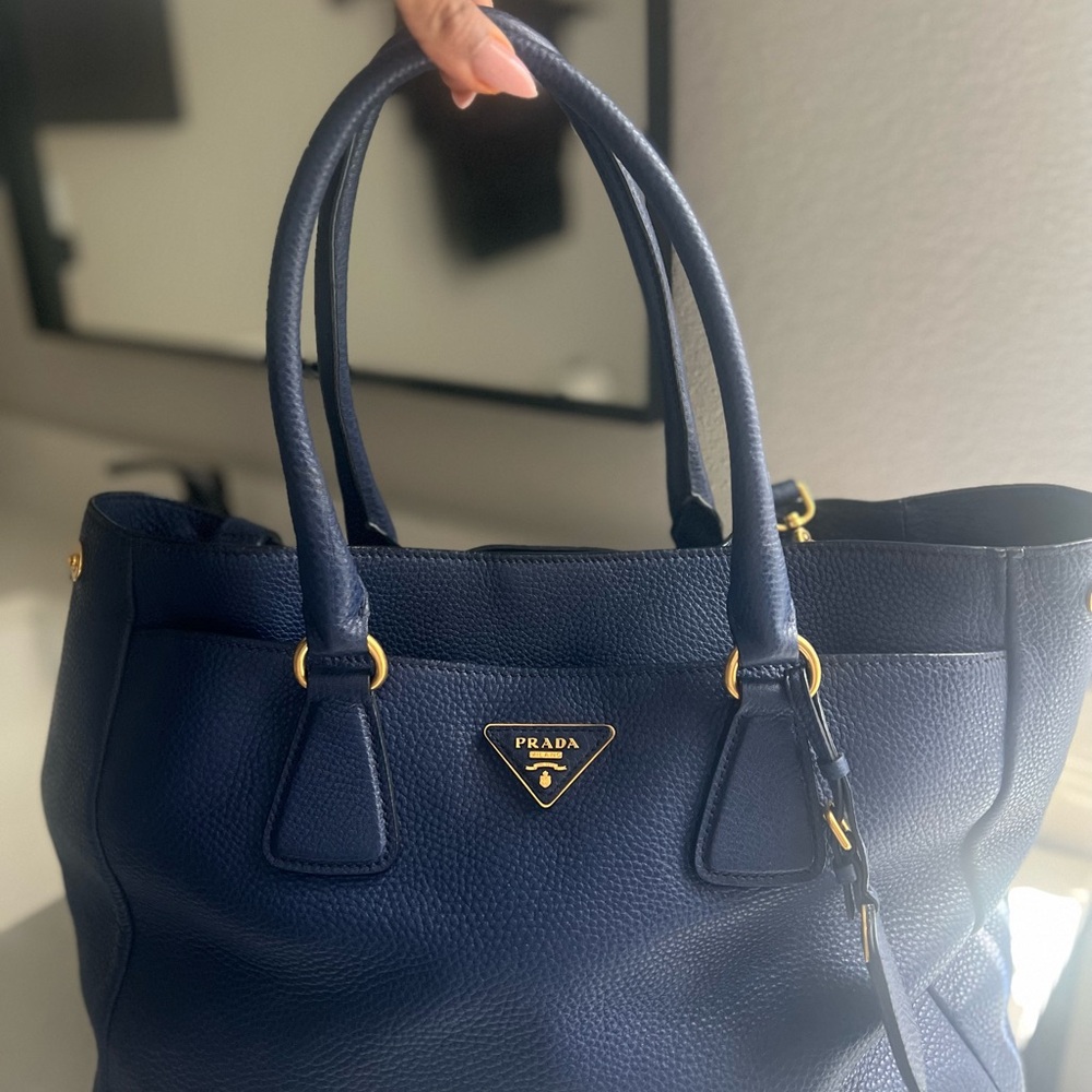Prada Navy Blue Leather Tote Bag